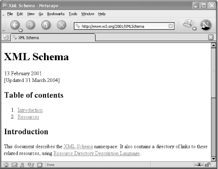 Resource description of XML Schema in Netscape