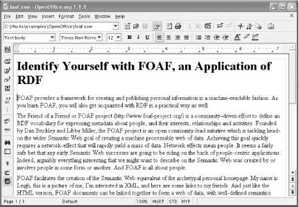 foaf.sxw in OpenOffice’s Writer application