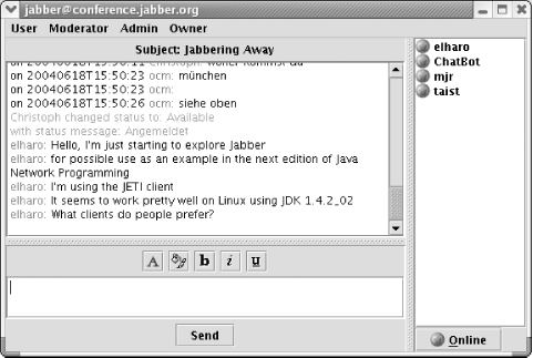Networked text chat using Jabber