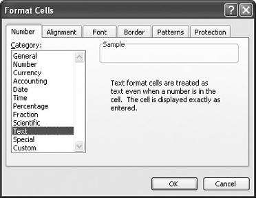 The Format Cells dialog box lets you tell Excel how to treat data entered or imported into your workbook.