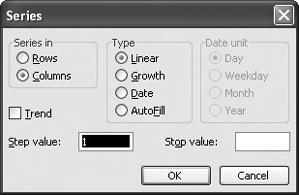 The Series dialog box gives you ful control over the data you enter into your cells.