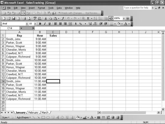 Typing data into several sheets at once saves time and effort.