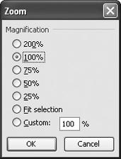 The Zoom dialog box gives you a list of zoom options to choose from.
