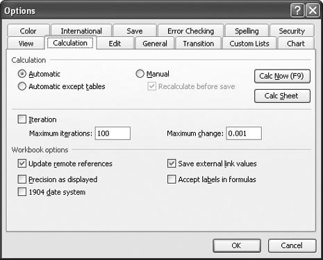 Prevent unnecessary recalculations using the Calculation tab of the Options dialog box.