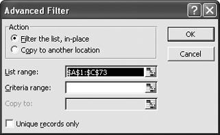The Advanced Filter dialog box: not nearly as advanced as you might think, and quite useful.