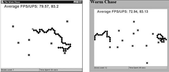 WormChase in a JFrame and JApplet
