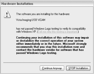 Windows Logo certification warning dialog