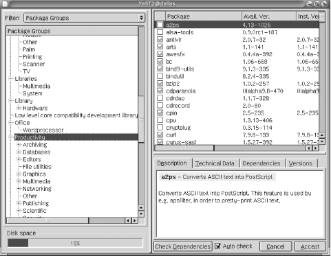 Software installation in Package Groups view