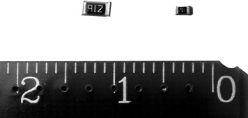 Surface-mount resistors (scale in centimeters)