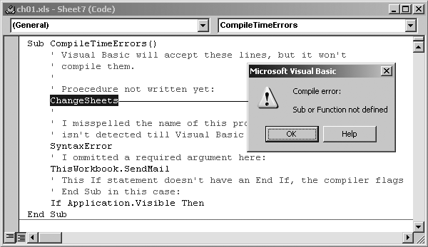 Visual Basic couldn’t find ChangeSheets, so it displays an error during compilation