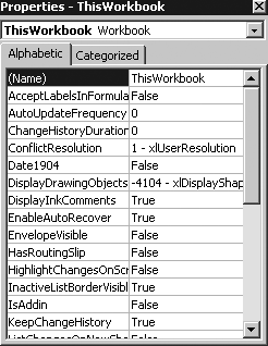 Select ThisWorkbook in the Project window to see the workbook’s properties