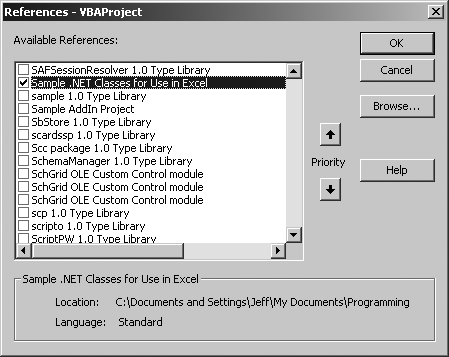 Use the .NET component’s type library to create a reference to the component in Excel VBA
