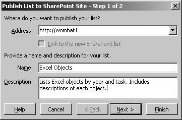 Starting to publish a list to SharePoint