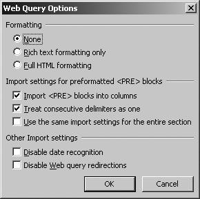Set formatting options for the query