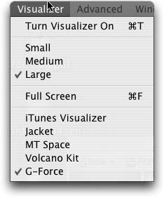 Accessing all visualizers from the Visualizer menu