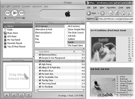 Dragging album covers from Internet Explorer into iTunes