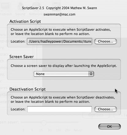 The ScriptSaver options window