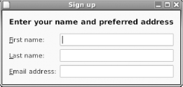 Signup window