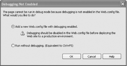 The Debugging Not Enabled dialog