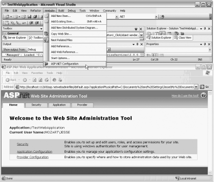 The Web Site Administration Tool page