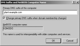 The DNS Suffix and NetBIOS Computer Name dialog