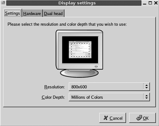 Display settings tool (from Red Hat Enterprise Linux 4)