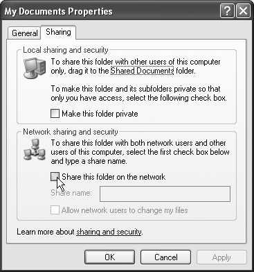 You must specifically enable the option to share your documents folder on the network if you want to use the contents from another computer.