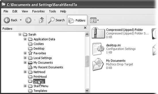 The submenu of the Send To command is a list of items in a folder.