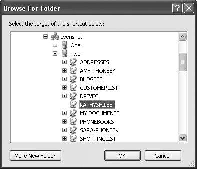 Expand any computer on the network to display and select a folder.