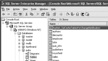 The newly created AspNet_SqlCacheTablesForChangeNotification table
