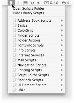 After double-clicking Install Script Menu, a new icon appears in your menu bar. You’ve just revealed the Script Menu, which lists dozens of useful AppleScript mini-programs.