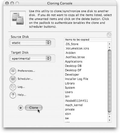Specify the existing copy of Mac OS X in the Source Disk box and identify the destination disk in the Target Disk box. Click the small lock icon and enter your admin password, then click Clone. CCC is now off to the races. Soon you’ll have an exact duplicate of your existing drive.