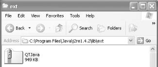 QTJava.zip file installed into a Java 1.4.2 lib/ext folder