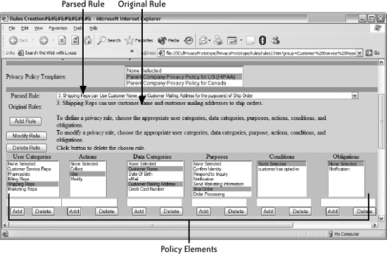 Expanded view of the SPARCLE structured privacy policy rule creation