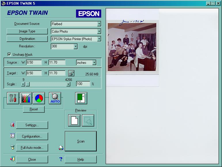 Choosing TWAIN from Photoshop Elements File → Import menu brings up this screen, which lets you tweak your scan’s color, size, and exposure settings, much like a digital camera’s manual controls. If you spot TWAIN listed on your graphics software’s menus, select it for a few test scans; you may prefer its controls over Windows XP’s built-in scanner wizard.