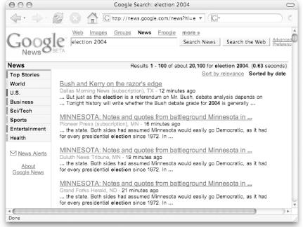 Google News results for election 2004, sorted by date