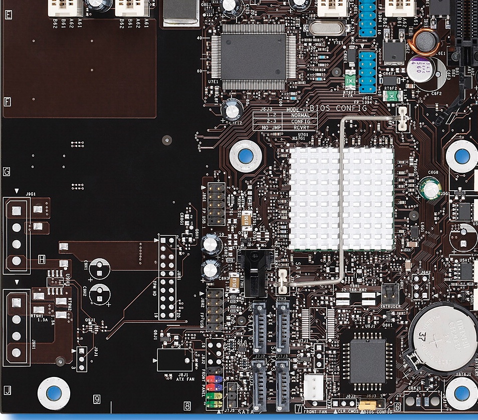 Left front quadrant of the D925XECV2 motherboard (image courtesy of Intel Corporation)