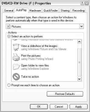 Use the Autoplay Handler dialog to add new handler applications to be automatically launched when certain types of removable media are inserted