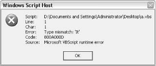 The Windows Script Host displays a message like this whenever it encounters an error