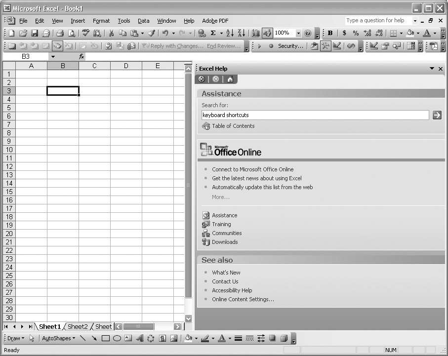 Excel Help task pane