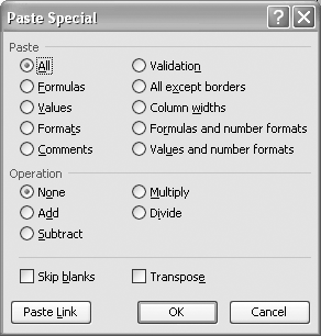 Paste Special dialog box