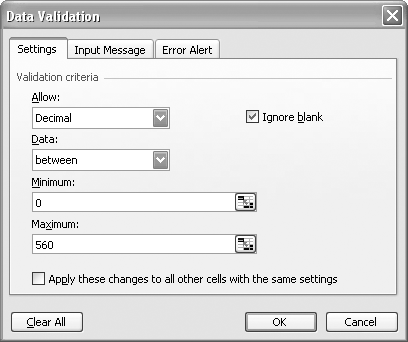 Data Validation dialog box