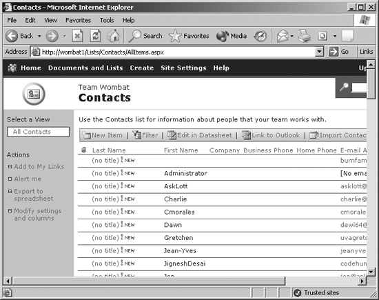 Displaying the imported contacts