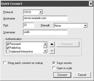 SecureCRT Quick Connect window