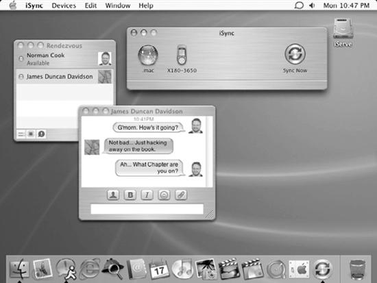 The Jaguar desktop with iChat and iSync