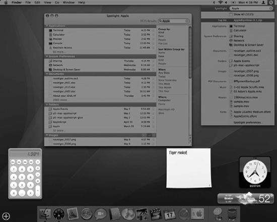 The Tiger desktop showing Dashboard and Spotlight
