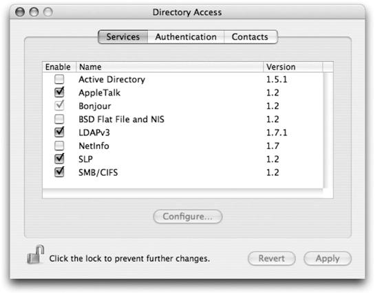 The Directory Access application used to configure Open Directory