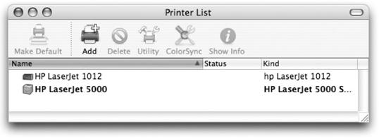 The Printer Setup Utility window