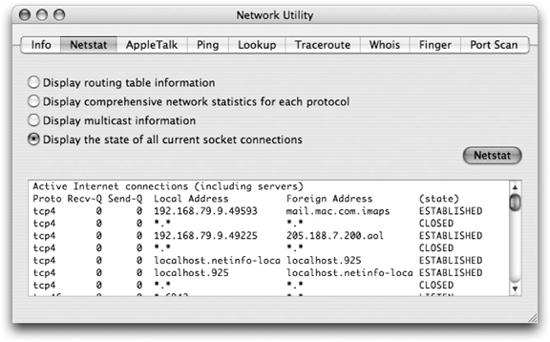 Using Network Utility to examine network connections
