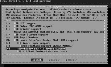 USB support menu
